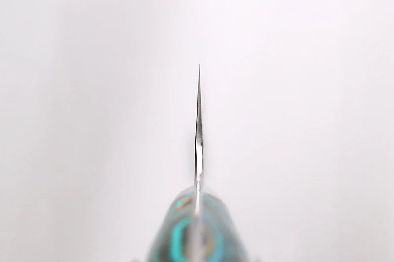 Couteau de chef 21cm japonais artisanal Nigara Hamono Migaki Tsuchime SG2 manche en turquoise