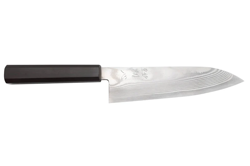 Couteau santoku 18cm japonais artisanal Hatsukokoro Ginsou Damas manche en ébène
