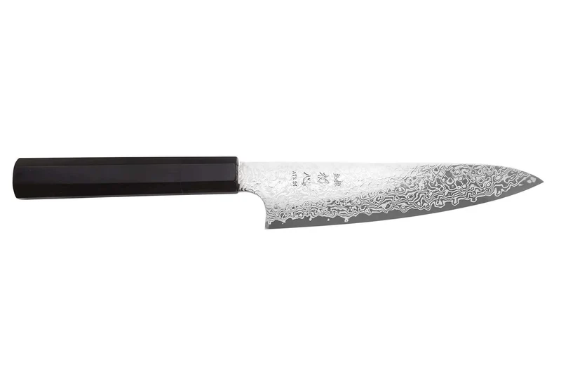 Couteau universel 15cm japonais artisanal Hatsukokoro Ginga ATS-34 Damas ébène corne