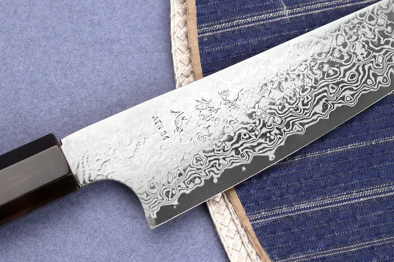 Couteau universel 15cm japonais artisanal Hatsukokoro Ginga ATS-34 Damas ébène corne