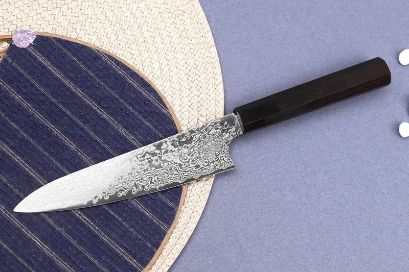 Couteau universel 15cm japonais artisanal Hatsukokoro Ginga ATS-34 Damas ébène corne
