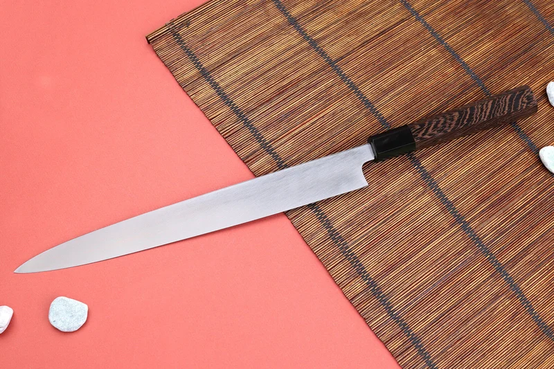 Couteau yanagiba 30cm japonais artisanal Hatsukokoro Shirasagi manche en wengé
