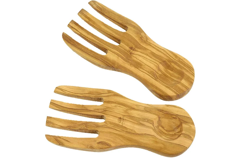 Set de 2 mains à salade Bérard fait main en olivier 20x9cm