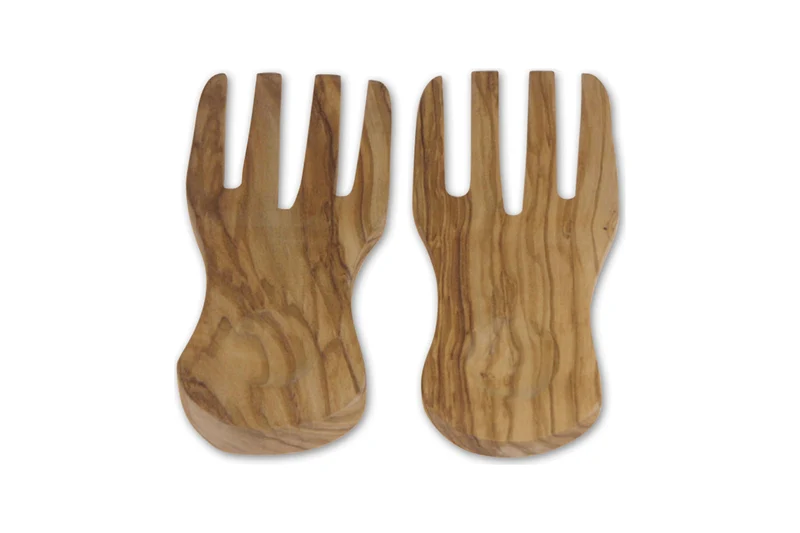 Set de 2 mains à salade Bérard fait main en olivier 20x9cm