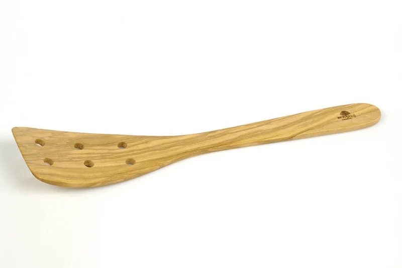 Spatule à trous galbée Bérard faite main en olivier 30cm