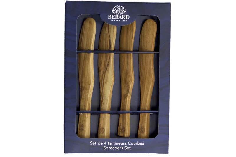 Set de 4 tartineurs courbes Bérard fait main en olivier 17,5cm