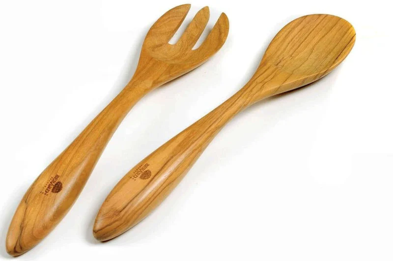 Couverts à salade Bérard Terra faits main en olivier 31,5cm