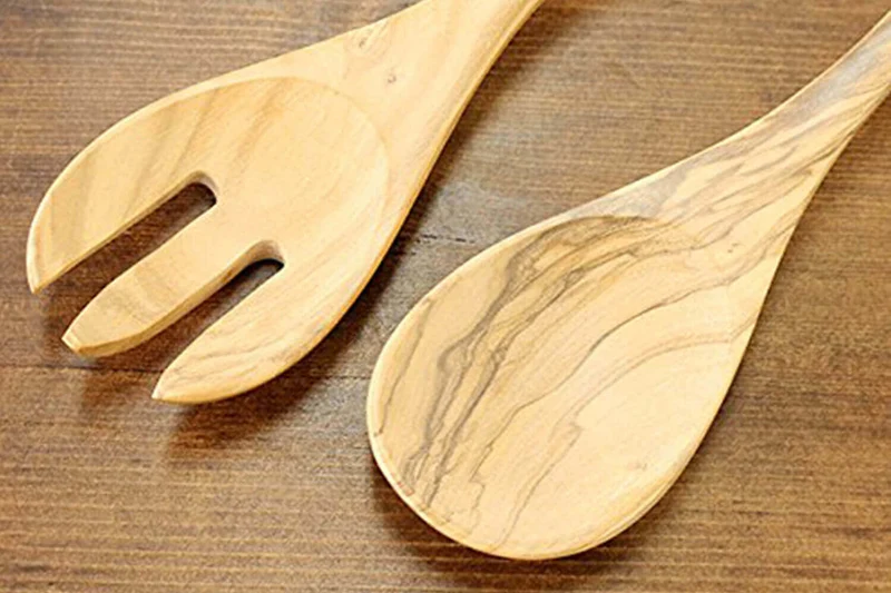 Couverts à salade Bérard Terra faits main en olivier 31,5cm