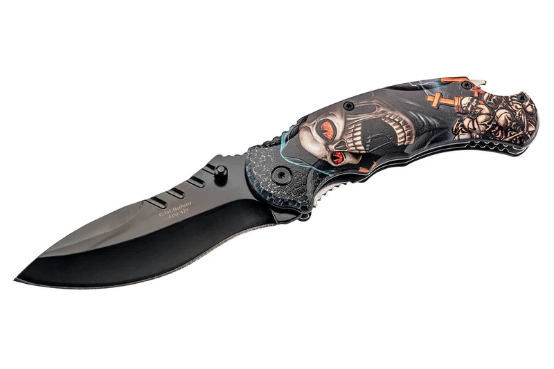 Couteau pliant Herbertz 595012 manche cranté en aluminium motif la grande faucheuse 12cm