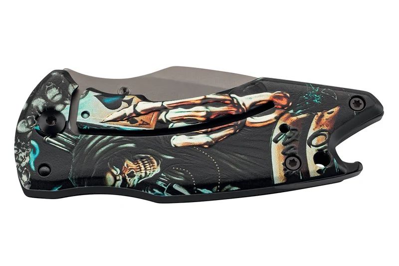 Couteau pliant Herbertz 592709 tout inox motif "Grim Reaper" la grande faucheuse 9cm + décapsuleur