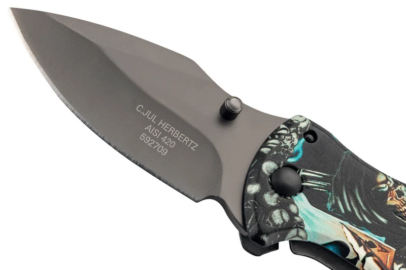 Couteau pliant Herbertz 592709 tout inox motif "Grim Reaper" la grande faucheuse 9cm + décapsuleur