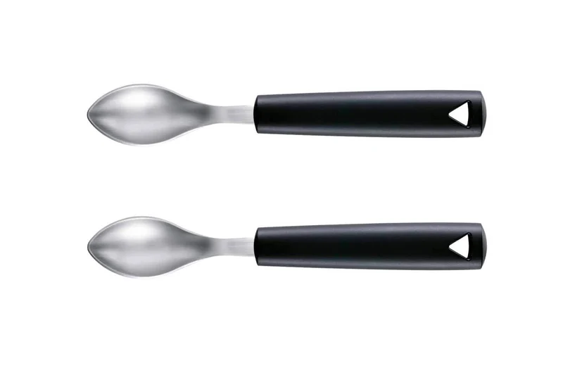 Set de 2 cuillères à quenelle Triangle en acier inox manches en green grip