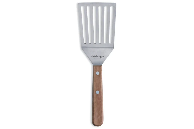 Spatule ajourée coudée large Triangle manche en bois de cerisier