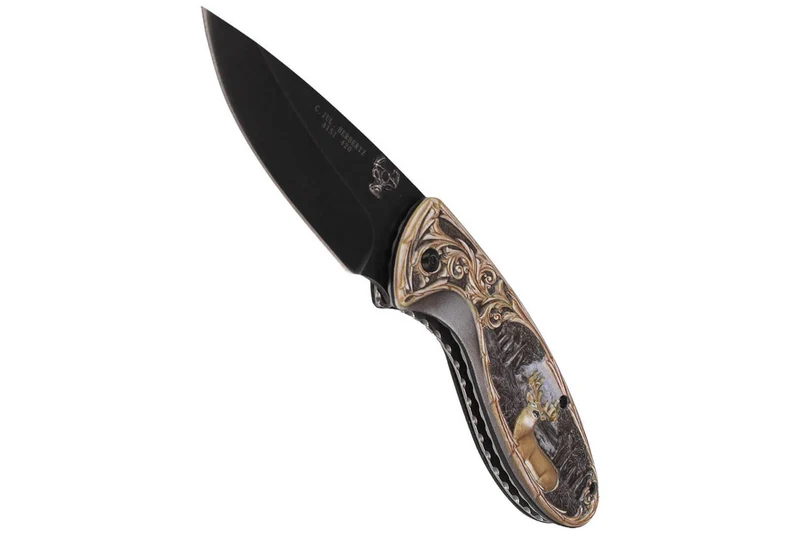 Couteau pliant Herbertz 533712 manche aluminium ornement cerf 3D 11,5cm