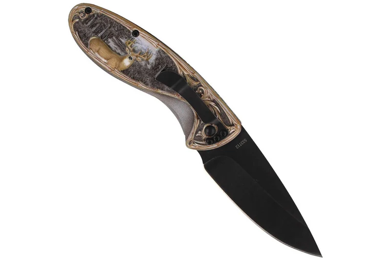Couteau pliant Herbertz 533712 manche aluminium ornement cerf 3D 11,5cm