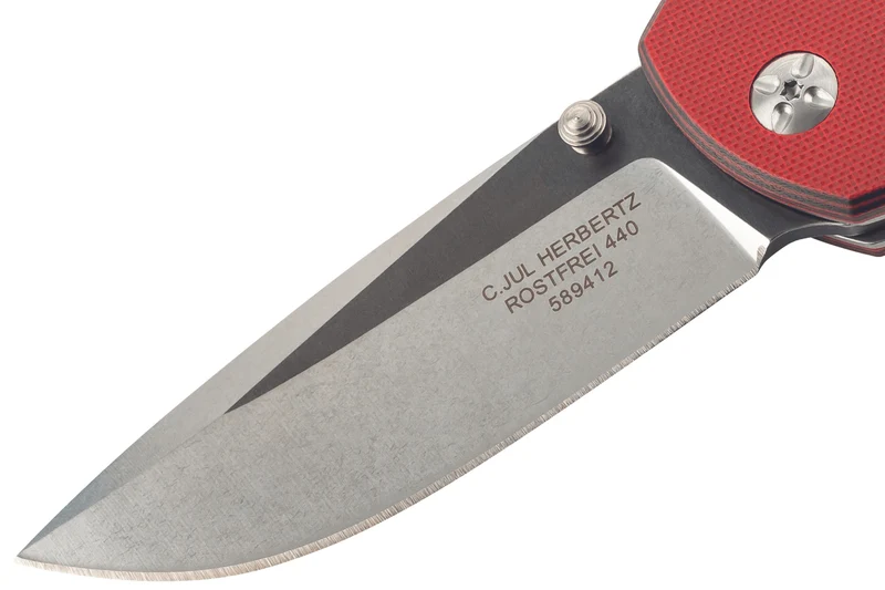 Couteau pliant Herbertz 589412 manche en G10 rouge texture antidérapante 11,7cm + étui