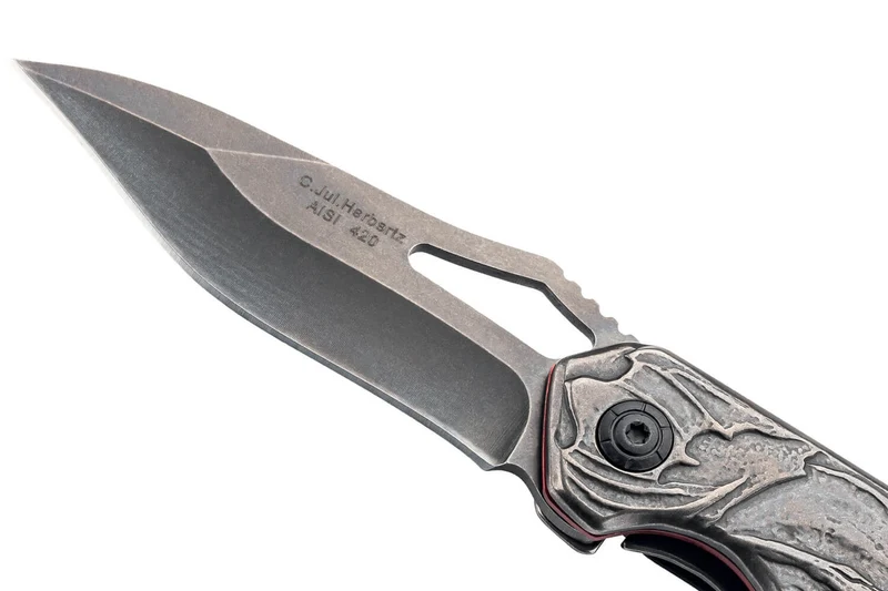 Couteau pliant Herbertz 591912 tout acier inox stonewashed décor tête de mort 11,8cm