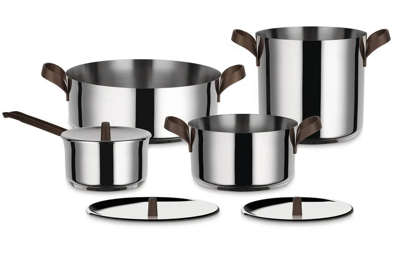 Batterie de cuisine Alessi Edo 7 pièces acier inox 18/10 design par Patricia Urquiola