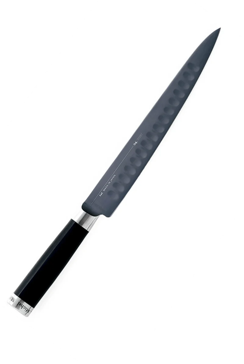 Couteau à trancher Kai Michel Bras n°3 23cm acier inox SG2 alvéolé + fourreau en bois
