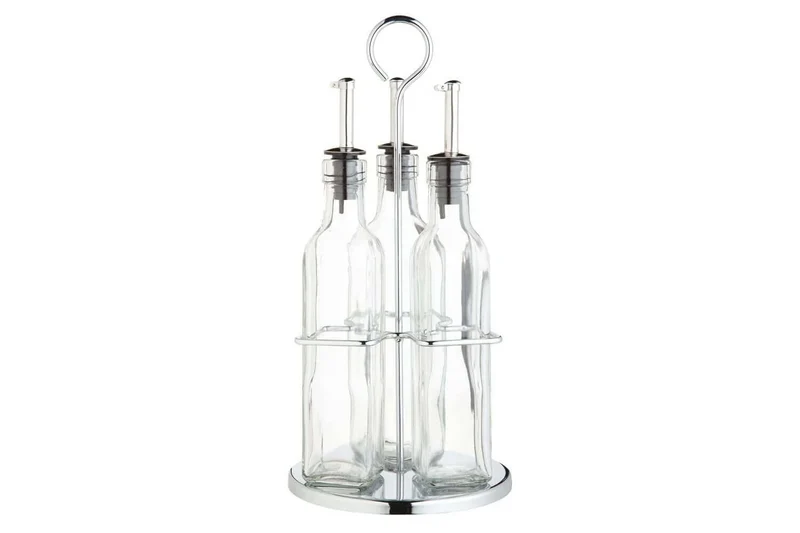 Ensemble de 3 bouteilles huile et vinaigre en verre avec présentoir World of Flavours