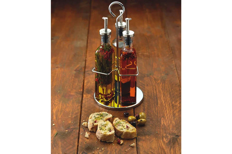 Ensemble de 3 bouteilles huile et vinaigre en verre avec présentoir World of Flavours