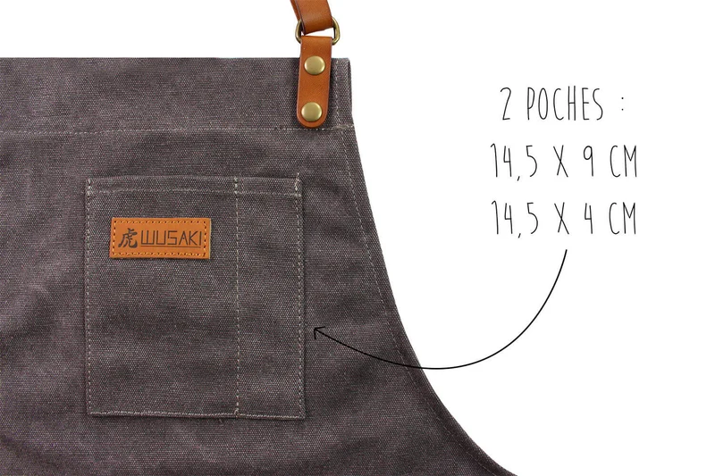 Tablier de cuisine Wusaki en toile et cuir 83x67,5cm - Taille unique