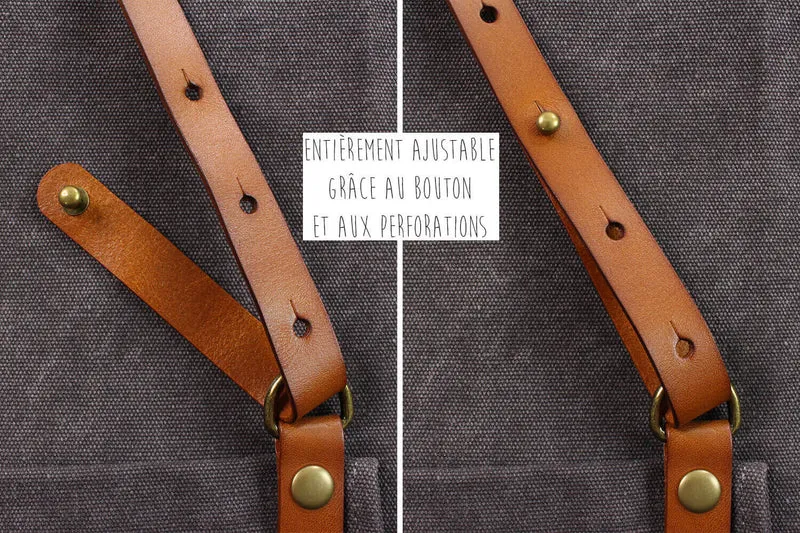 Tablier de cuisine Wusaki en toile et cuir 83x67,5cm - Taille unique