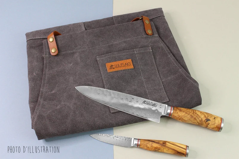 Tablier de cuisine Wusaki en toile et cuir 83x67,5cm - Taille unique