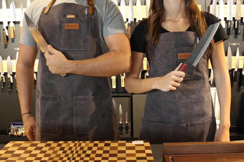 Tablier de cuisine Wusaki en toile et cuir 83x67,5cm - Taille unique