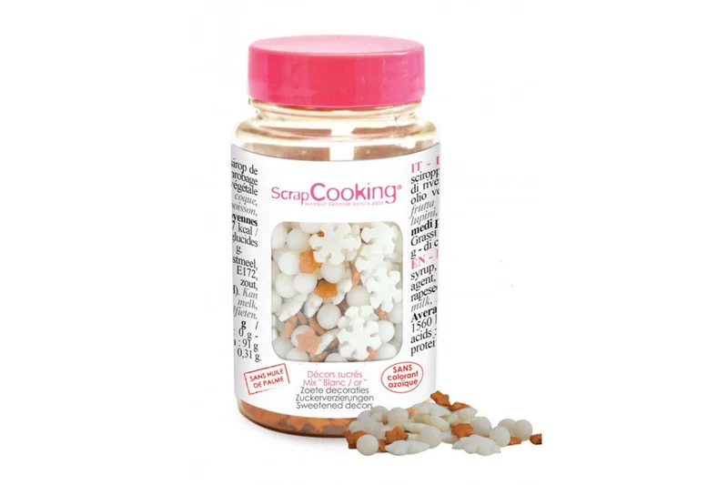 Pot décors sucrés Scrapcooking Blanc et or 55g