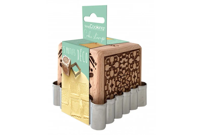 Tampon pour biscuits Scrapcooking en bois avec découpoir inox