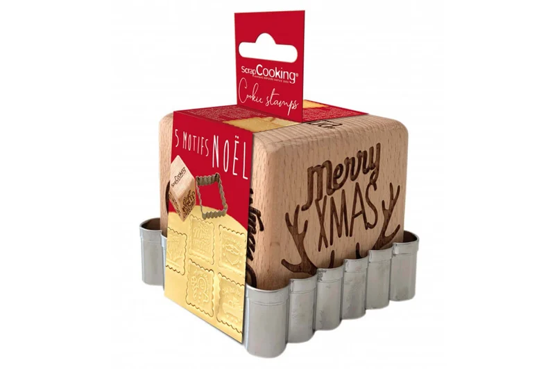 Tampon pour biscuits Scrapcooking en bois avec découpoir inox