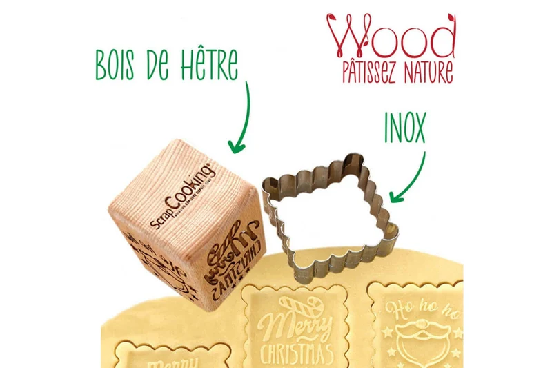 Tampon pour biscuits Scrapcooking en bois avec découpoir inox
