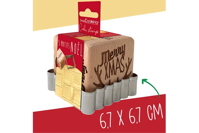 Tampon pour biscuits Scrapcooking en bois avec découpoir inox