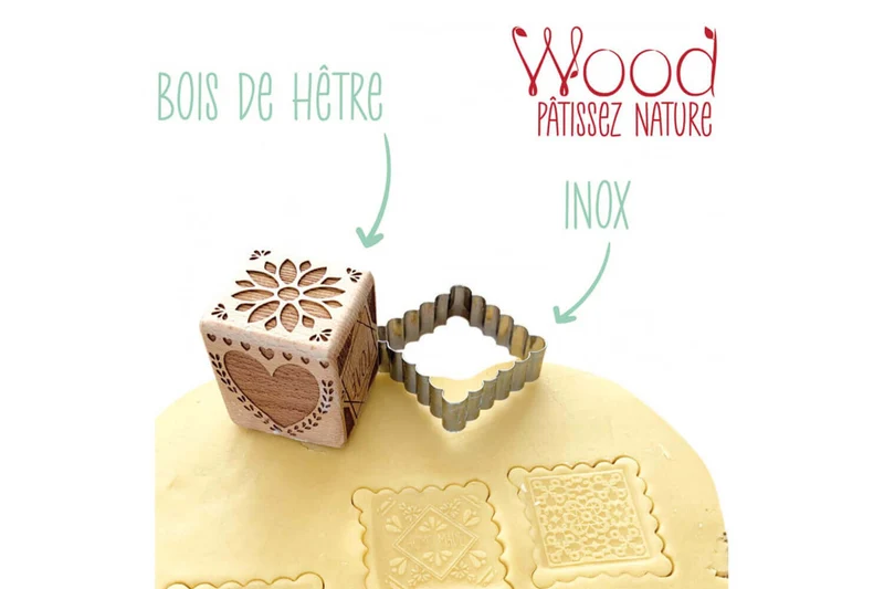 Tampon pour biscuits Scrapcooking en bois avec découpoir inox