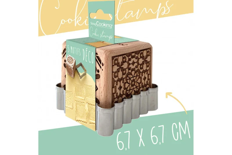 Tampon pour biscuits Scrapcooking en bois avec découpoir inox