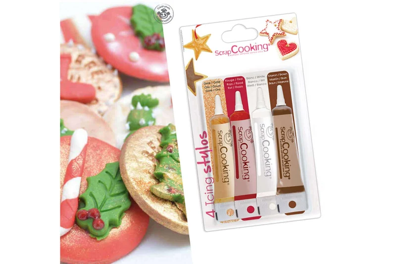 Set 4 icings stylos Scrapcooking - Or, choco, blanc, rouge 4X20g