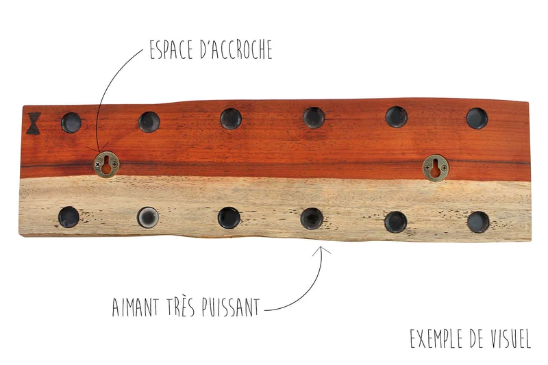 Barre aimantée artisanale Essences Creations en padouk et aubier 48cm - 6 places