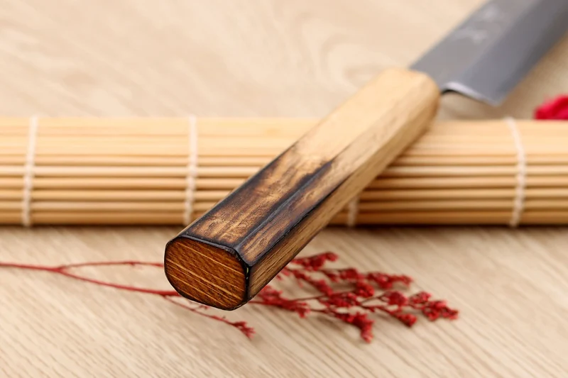 Couteau yanagiba kiritsuke 24cm japonais artisanal Nakamura Kaishin Saku WS2 en chêne