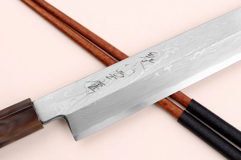 Couteau yanagiba 30cm japonais artisanal Nakamura Kaishin Suminagashi WS1