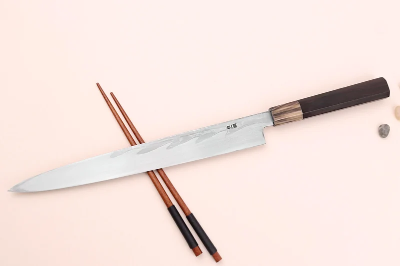 Couteau yanagiba 30cm japonais artisanal Nakamura Kaishin Suminagashi WS1