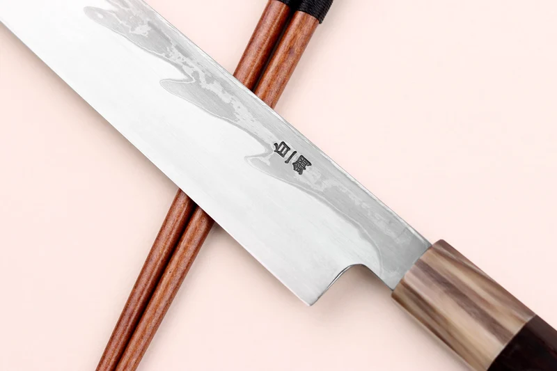 Couteau yanagiba 30cm japonais artisanal Nakamura Kaishin Suminagashi WS1