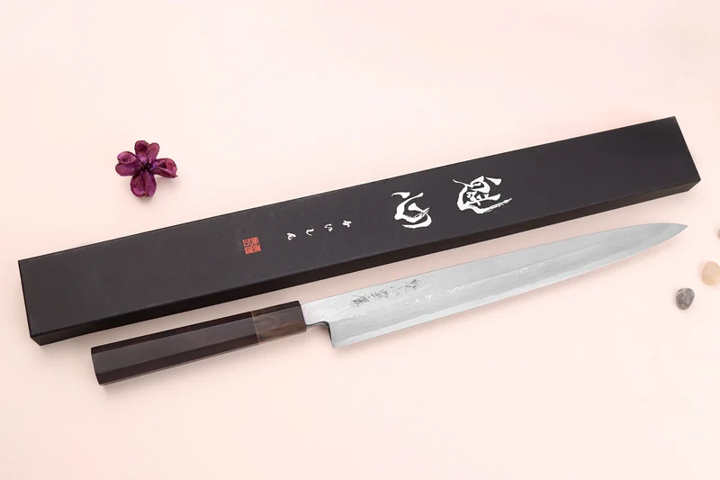 Couteau yanagiba 30cm japonais artisanal Nakamura Kaishin Suminagashi WS1