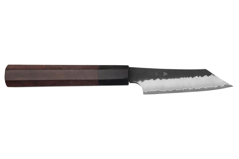 Couteau d'office 9,5cm japonais artisanal Nigara Hamono Black Tsuchime SG2 manche en noyer