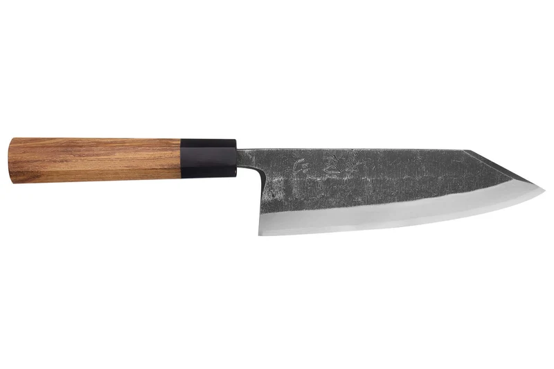 Couteau deba kiritsuke 18cm japonais artisanal Hatsukokoro Shirasagi manche en teck