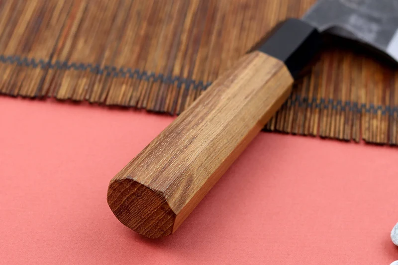 Couteau deba kiritsuke 18cm japonais artisanal Hatsukokoro Shirasagi manche en teck