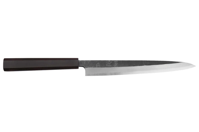 Couteau yanagiba 24cm japonais artisanal Hatsukokoro Shirasagi manche en ébène