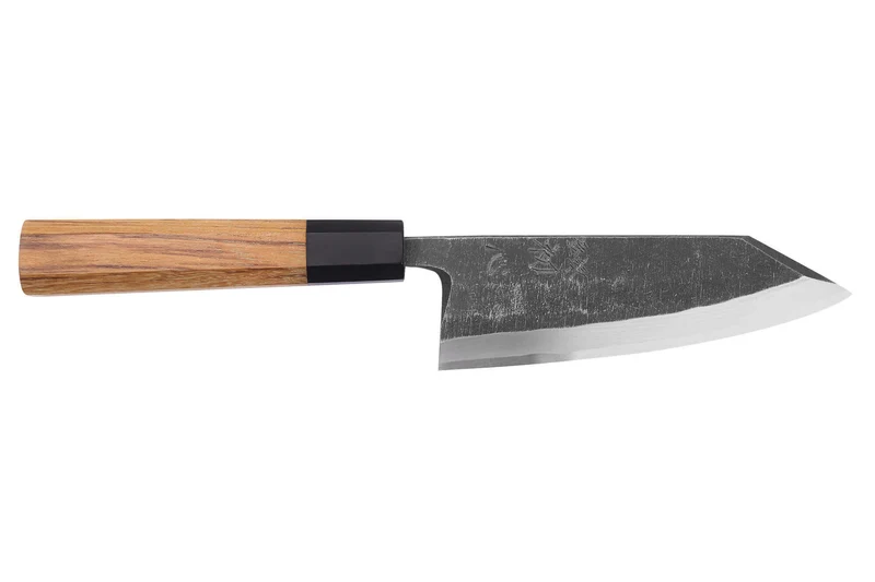 Couteau deba kiritsuke 15cm japonais artisanal Hatsukokoro Shirasagi manche en teck