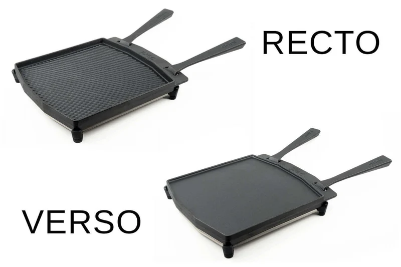 Poêle à griller Ooni double face en fonte manches amovibles + dessous-de-plat inox