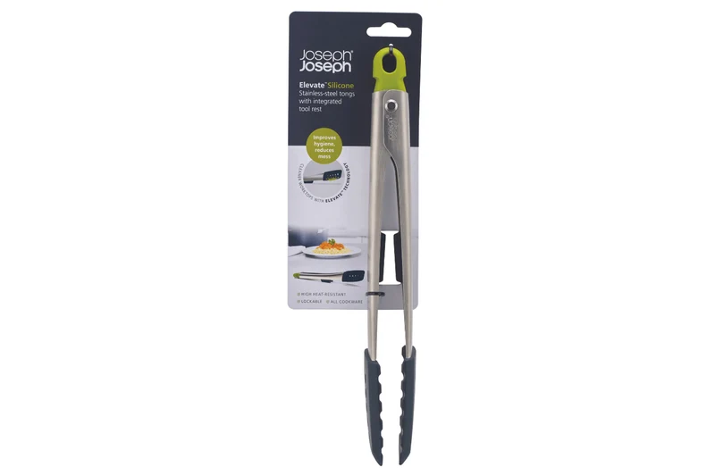Pince Joseph Joseph Elevate en acier inoxydable et silicone avec reposoir intégré